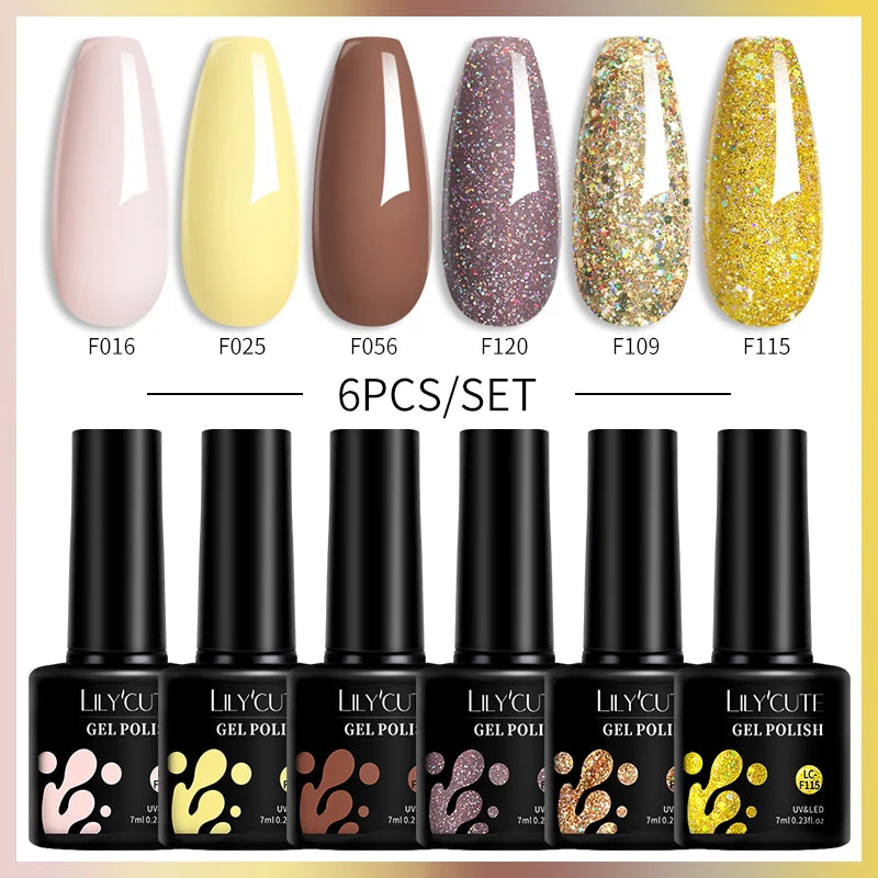 LILYCUTE 7ML 6PCS Neon Gel Nail Polish Set fluorescent Series Color Changing Semi Permanent Soak Off Manicure kit Nail Art Gel