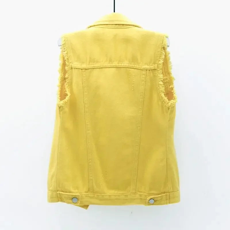 Fashion Denim Vest Women's Cropped Spring Summer Sleeveless Tops Short Jackets Waistcoat Top Outerwear Jean Cowboy Female