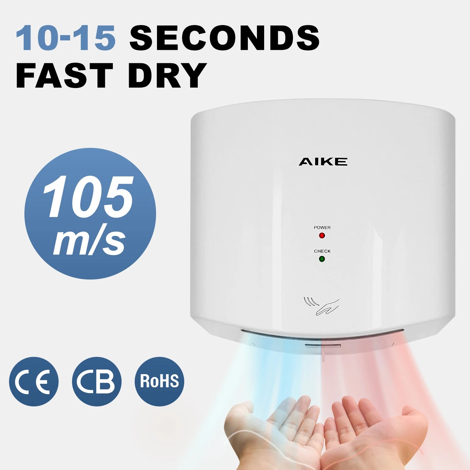 AIKE Bathroom Hands Dryer Wall Mounted Automatic High Speed Hands Dryer Commercial Smart Sensor Hands Drying Machine AK2630S Main image