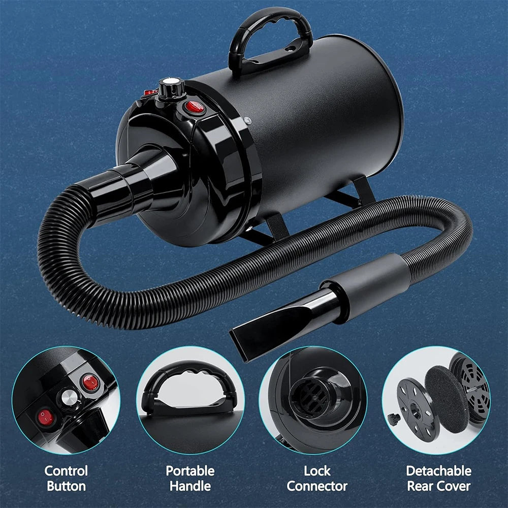 Podofo 5.2HP/ 2800W High Velocity Dog Hair Dryer Adjustable Temperature and Speed Pet Dryers with 4 Nozzles and Comb for Pet Hair Grooming