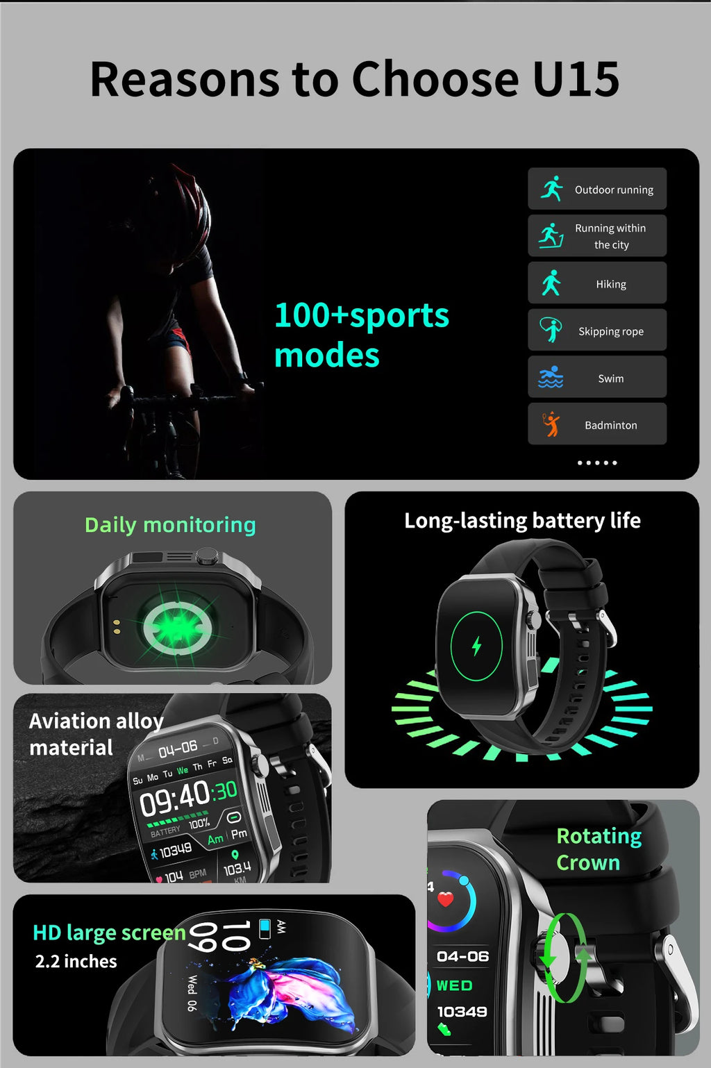 LIGE New 2.2-inch 3D Curved Screen Smart Watch With LED Light Thermometer Health Monitor Smartwatch BT Call Sports Fitness Watch