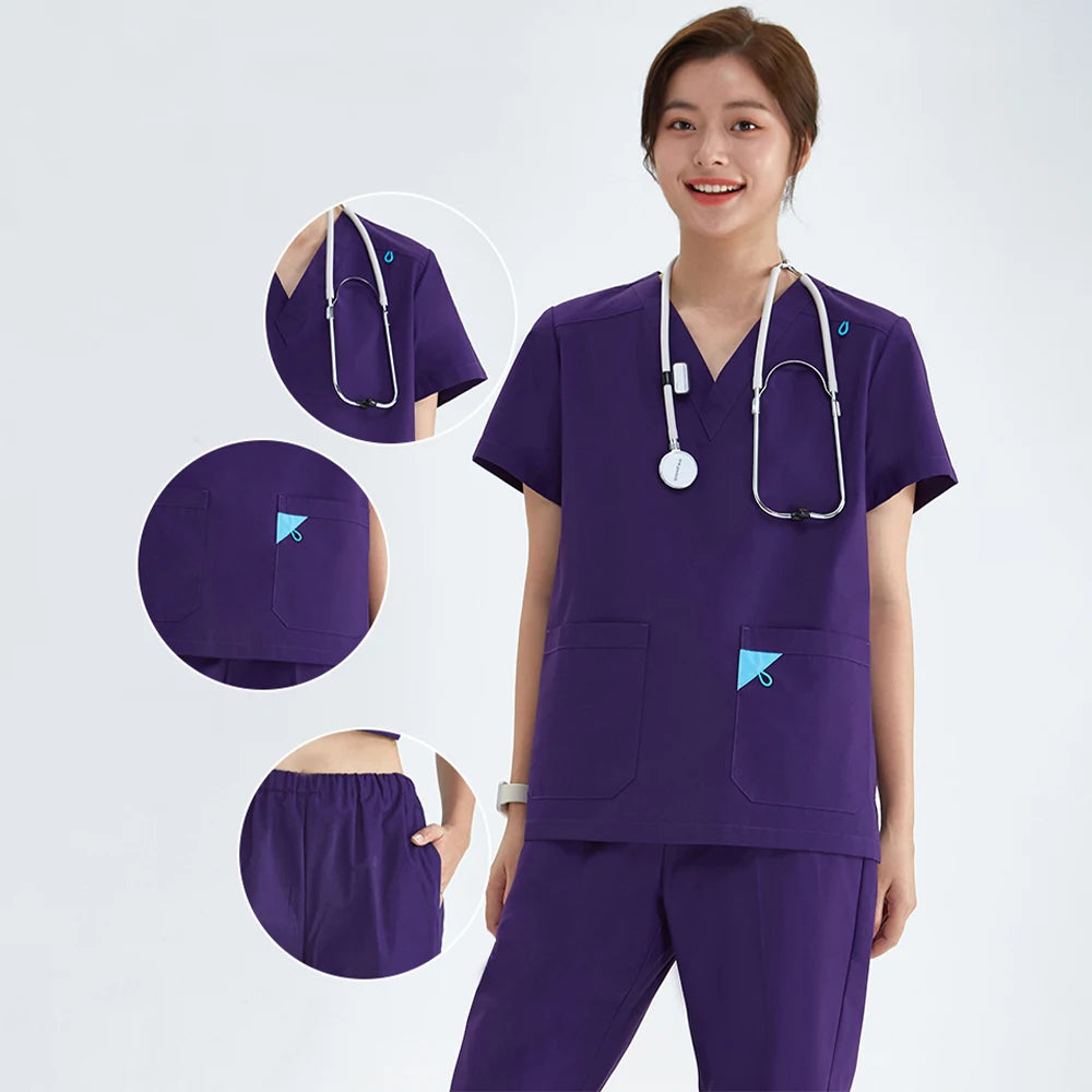 V-neck Medical Uniform Sets for Women Triangle Ring Heather Slim Nursing Outfits Dental Hospital Working Suits 202 Secondary image