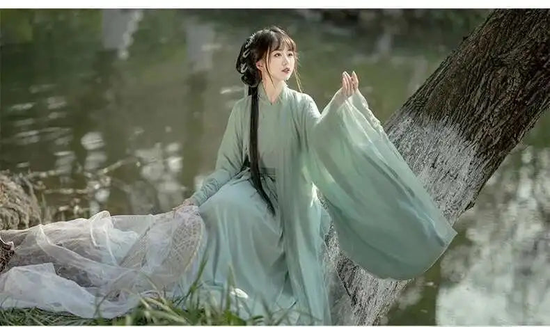 China Traditional Hanfu Women Evening Dresses Elegant Fairy Skirt Loose Big Sleeves Elegant Dress Banquet Dance Clothes Spring