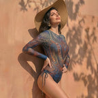 Women's Two Piece Swimwear Long Sleeve Mesh Swimsuit UPF 50+ High Elasticity Padded 2026 New Beach Bathing Suit Beachwear
