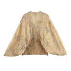TFAFXY Women's Casual Blouse Printing V-Neck Bat Sleeve Folds Loose Blouse New Fashion Holiday Shirts