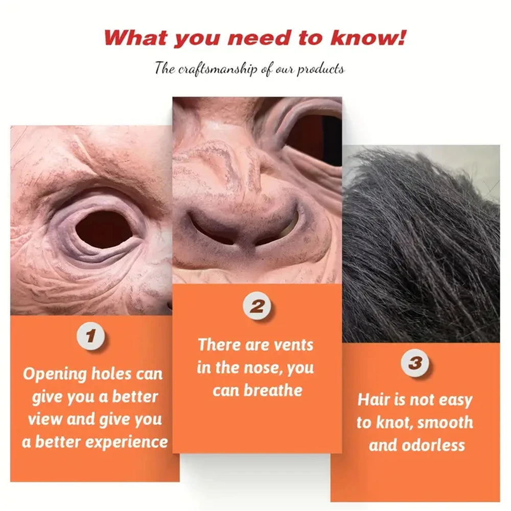 Deluxe Chimp Mask With Hair Novelty Latex Full Head Masks For Halloween Fancy Dress Party Cosplay Monkey Animal Mask