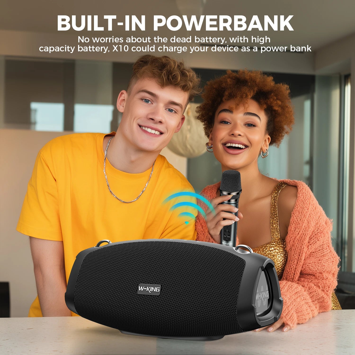W-KING (120W PEAK)70W Portable Loud Bluetooth Speakers with Wireless Microphone,  Waterproof Outdoor Wireless Bluetooth