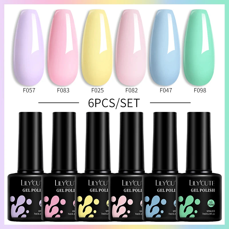 LILYCUTE Nail Gel Polish Set Pink Green Spring DIY Nail Art Design Long Lasting Soak Off UV Gel Manicure Painting Gel Vernis Kit