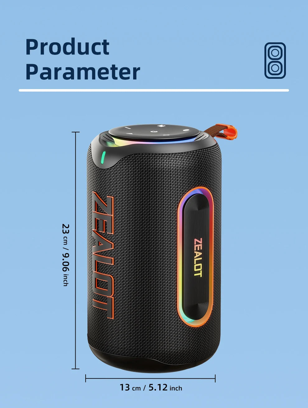 ZEALOT_MP1 Portable Bluetooth Speaker 60W StormBox Blast Outdoor Wireless Speaker IPX6 Waterproof Party Camping Speaker 12H ZEAL
