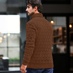 Men's Sweater Spring Shawl Collar Pullover Solid Color Sweater Casual Cable Knit Button-Up Pullover High Quality Tops US Size