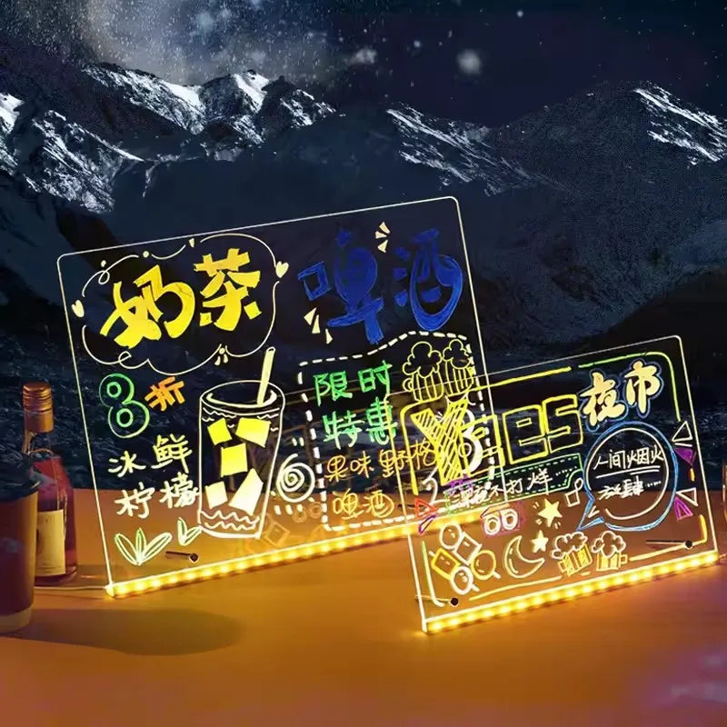 LED Light-Up Acrylic Message Board Erasable USB Drawing Board Birthday Gift Bar Advertising for Creative Activities with Stand