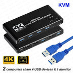 MZX 2-In-1-Out KVM Switch 4K 60Hz HDMI-compatible USB 3.0 Hub Switcher Docking Station Dock Computers PC Share Keyboard Printer