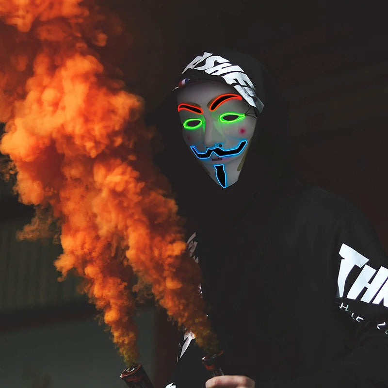 V For Vendetta Mask Cosplay Guy Fawkes Hacker Glowing Mask For Halloween Carnival  Decor Props