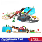 55pcs/set Wooden Railway Track Set Electric Train Magnetic Car Diecast Slot Fit All Brand Biro Wood Track Assemble Toy Boy Gift