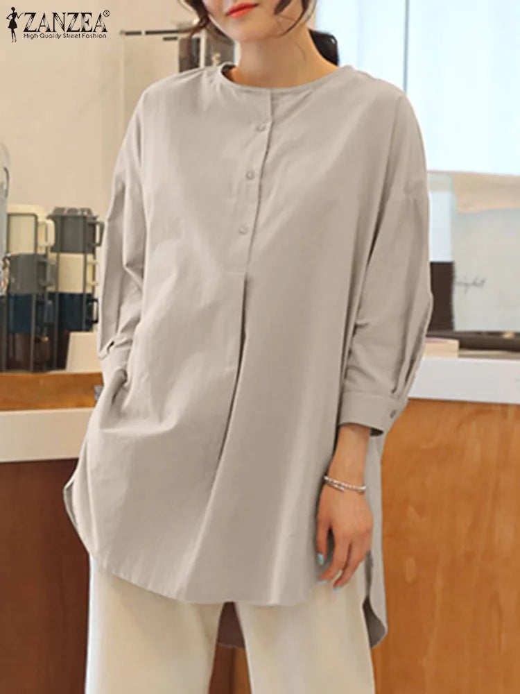ZANZEA Fashion Autumn Long Sleeve Blouse Women Baggy Shirt Elegant Solid OL Work Tops Causal Loose Holiday Work Blusas Mujer Secondary image