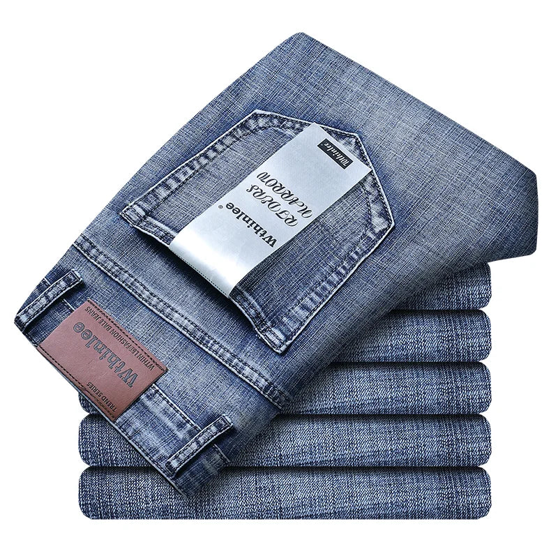 Wthinlee 8 Models Spring Autumn Business Jeans Men Casual Straight Stretch Fashion Classic Work Denim Trousers Brand Clothing Main image