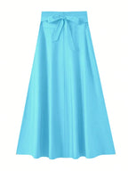 New In Dresses Solid Color A-line Skirts for Woman Clothing High Elastic Waist Long Skirt Women With Bow Elegant Women's Skirts
