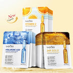 10pcs SADOER 24K Gold Vitamin C Hyaluronic Acid Face Mask Facial Moisturizing Firming Hydrating Facial Masks Skin Care Products