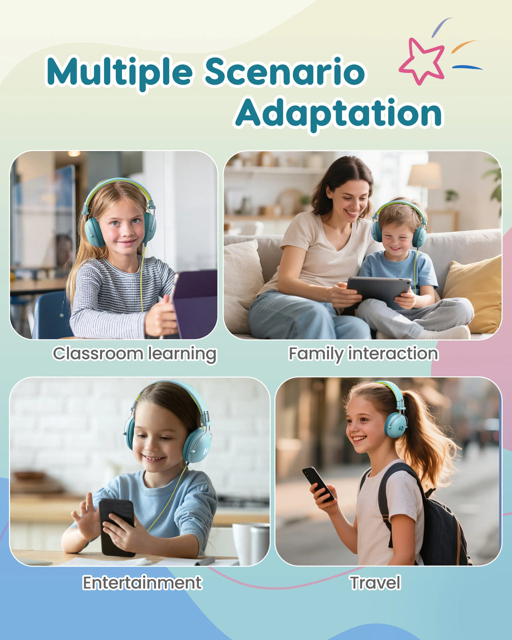 AWATRUE HK05 Kids Study Wired Children'S Headphones Stereo Sound Headset Kids Earphone with Mic Music Headset Limited Volume