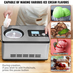 SucceBuy Automatic Ice Cream Maker with Built-in Compressor 2 Quart No Pre-freezing Fruit Yogurt Machine Electric Sorbet Maker