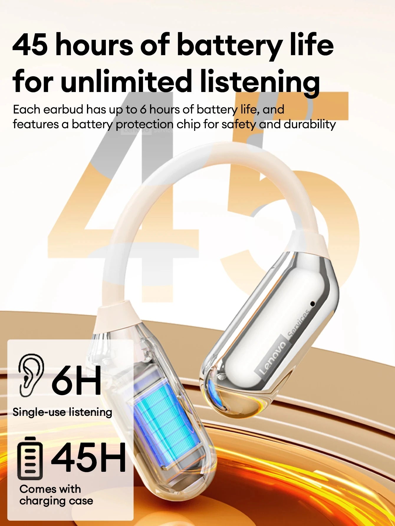 Lenovo LE503 OWS Wireless Earphones Bluetooth V6.0 Open-Ear Earphone ENC Noise Reduction Earbuds Waterproof Long Battery Life