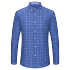 100% Cotton Oxford Men's Shirts Long Sleeves Plaid Soft Regular Fit Formal Dress Shirt Pocket Social Blouse Male Clothes S-7XL