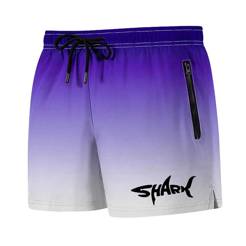 Shark Graphic Men's Board Shorts Summer Casual Beach Shorts with Mesh Liner Zipper Pockets Quick Dry Swim Trunks Bathing Suit