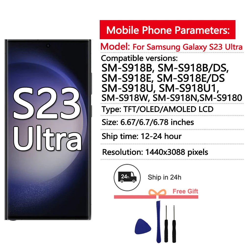 6.8“ Super AMOLED For Samsung Galaxy S23 Ultra S918 LCD Display Touch Screen Digitizer Assembly Support fingerprint and S-Pen Image secondaire du produit
