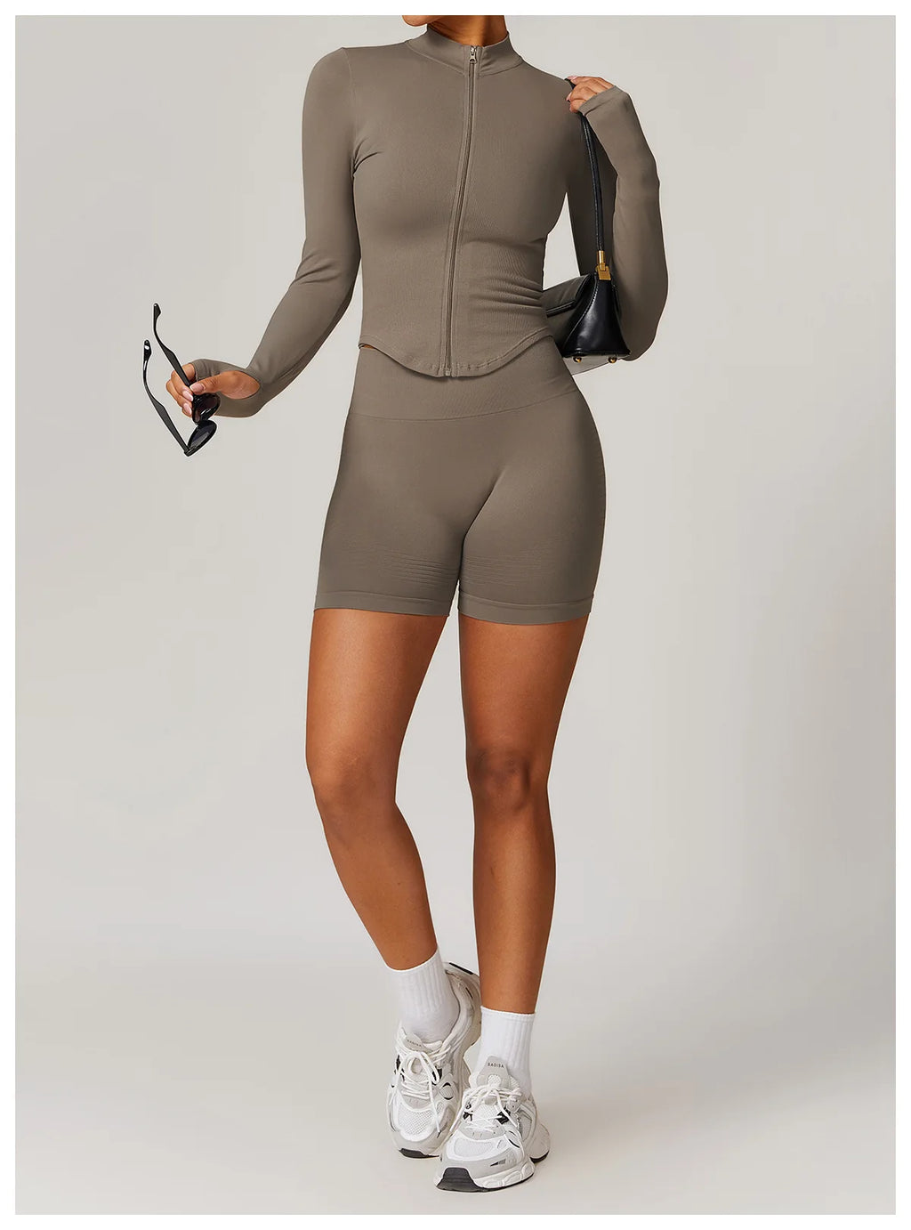 Women's Zipper Crop Sports Jacket Long Sleeve Yoga T-Shirt Solid Quick Dry Fitness Top Gym Running Workout Sportswear