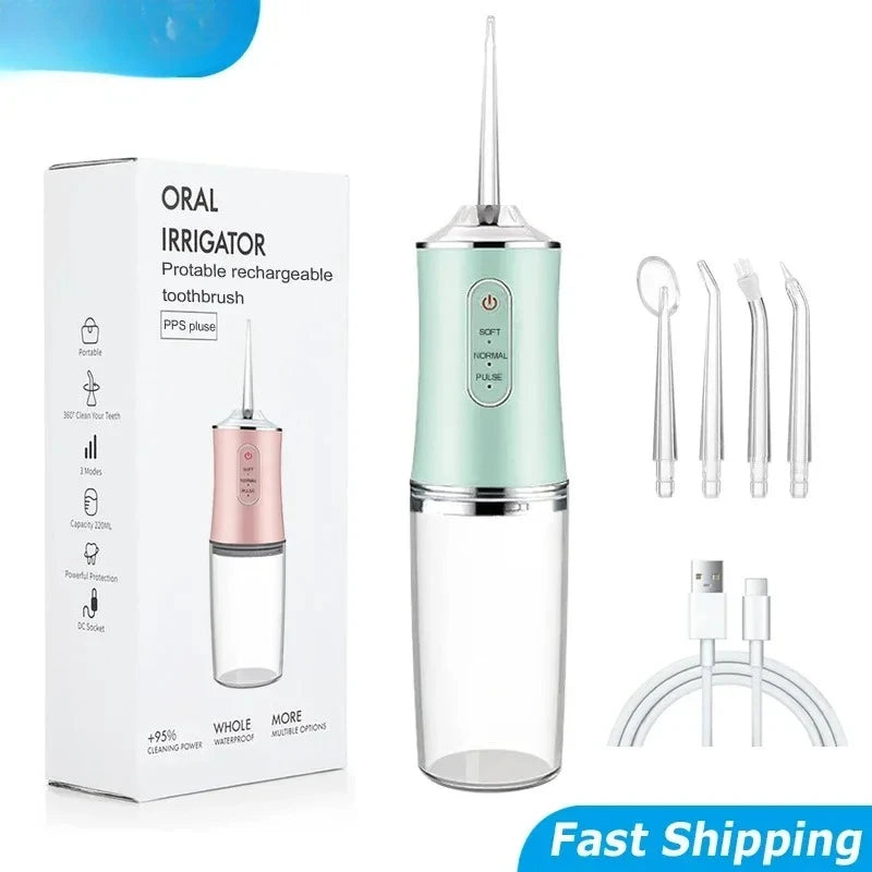 Portable Smart Electric Oral Irrigator 4 Jets 3 Modes USB Rechargeable Cordless Water Flosser Jet Irrigator Dental Teeth Cleaner