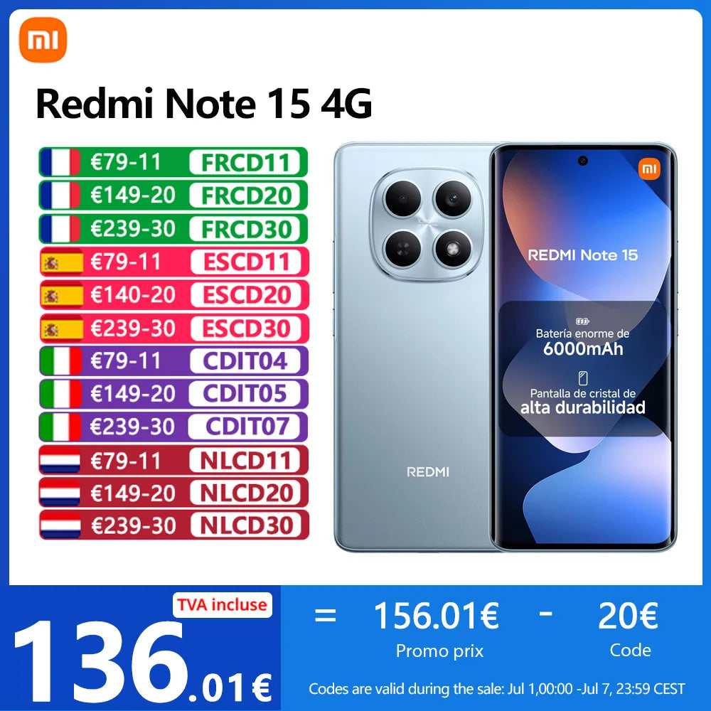 Xiaomi Redmi Note 15 4G, NFC, MediaTek Helio G100-Ultra, 6.77 inches, 120 Hz, 108 MP Camera, 6,000 mAh Battery, IP64 Main image