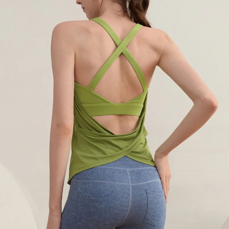 Two-piece Yoga Suit with Chest Pad with Fake Vest Sexy Running Training Beautiful Back Bra Pilates Fitness Sports Sleeveless Top