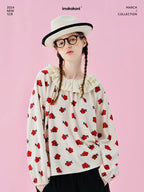 IMAKOKONI Original Design Collar Floral Long Sleeve Hoodie T-shirt for Summer Women 244968