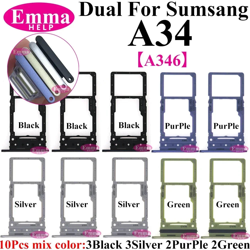 10Pcs Dual Card Phone Sim SD Card Tray For Samsung Galaxy A14 A24 A34 A54 A13 A23 A33 A53 A73 Sim Card Holder Adapter Drawer