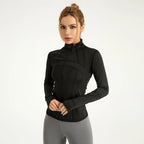 Women's Full-Zip Long Sleeve Yoga Jacket – Slim Fit Workout Jacket with Thumb Holes & Side Pockets, 5 Colors Available