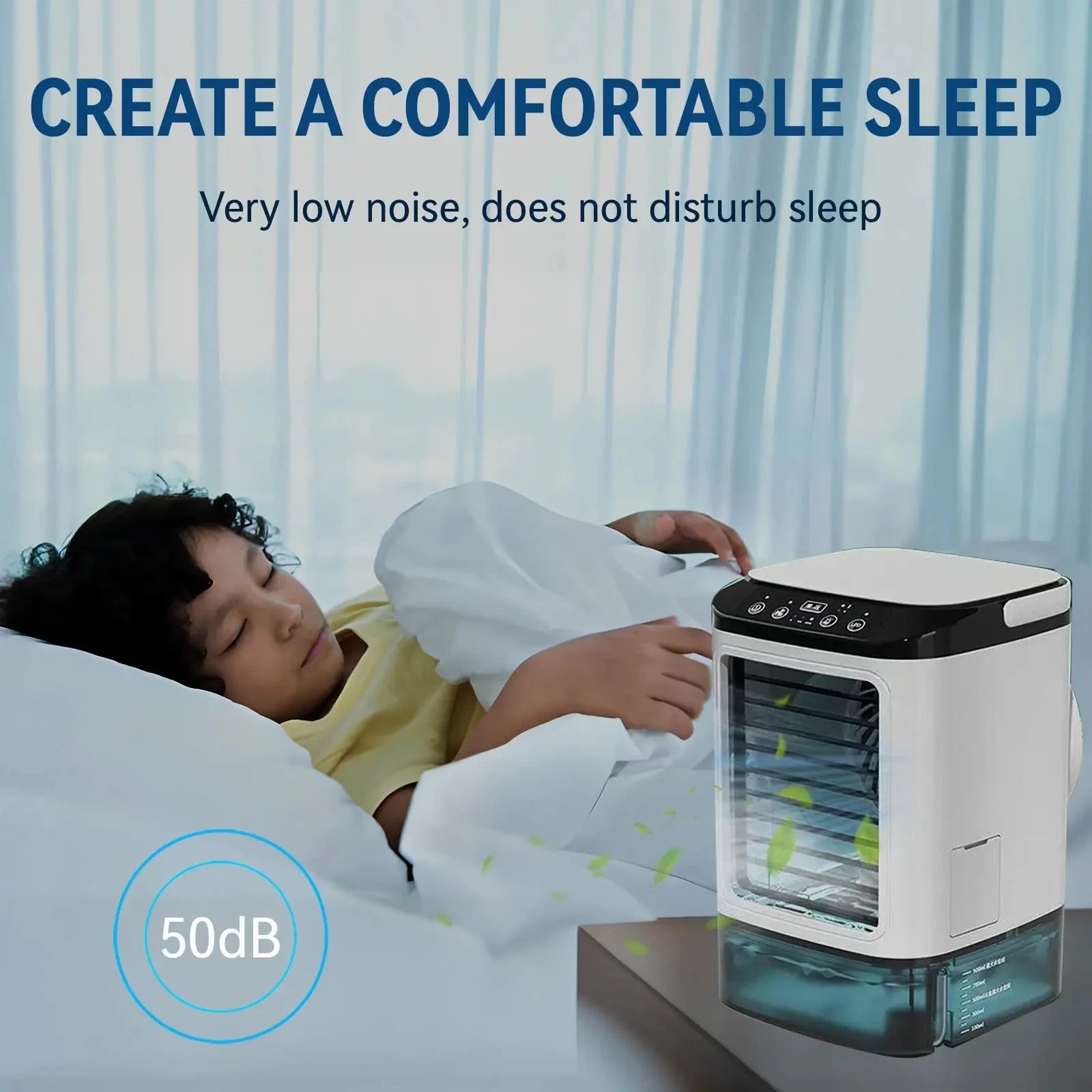 Portable Air Conditioner 3 Speed Mini AC Unit With Dual Mist Ice Box 900ML Water Tank Humidifier For Bedroom Office