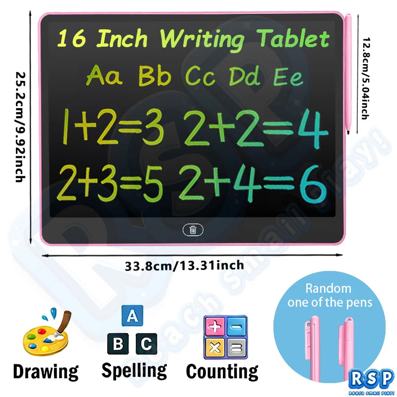 13/16 Inch LCD Drawing Tablet Writing Board Color Doodle Counting Practice Chalkboard Educational Toys For 3-12 Years Kids Gifts