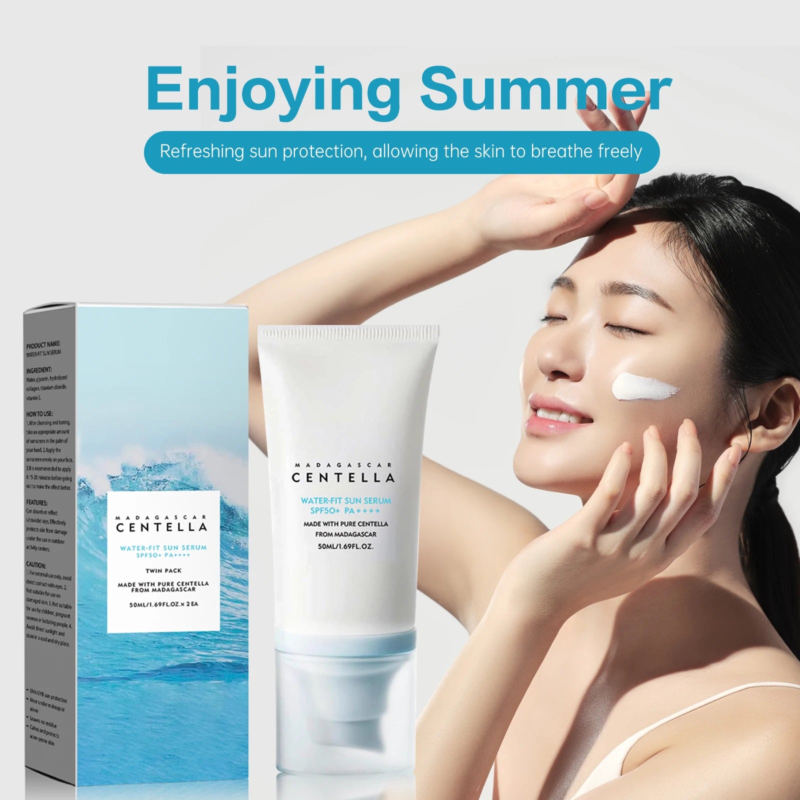 2/1pcs SPF50+ Sunscreen Cream Centella Strong UV Protection Water-Based Sunscreen Sun Body Sunblock Moisturizing Skin Care Secondary image