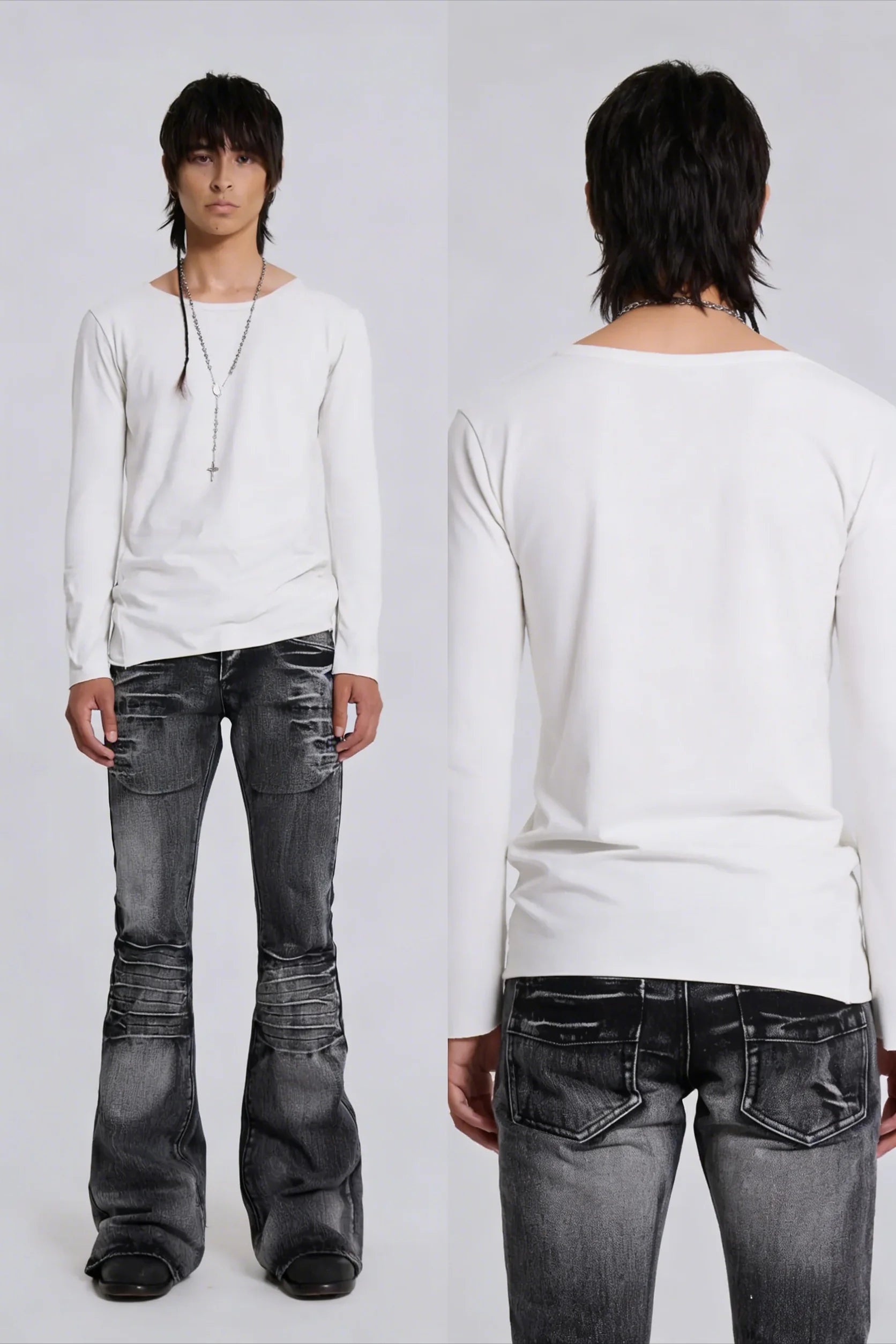 Y2K Black Washed Embroidered High-waisted Oversized Jeans Men European and American Retro Classic Loose Wide-leg Straight Pants