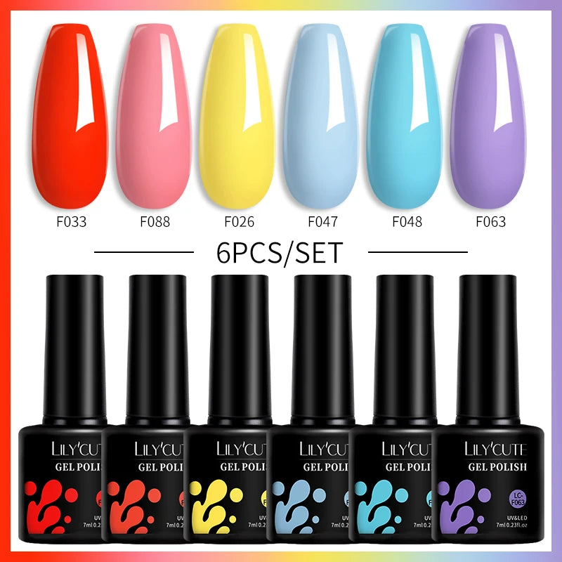 LILYCUTE 7ML 6PCS Neon Gel Nail Polish Set fluorescent Series Color Changing Semi Permanent Soak Off Manicure kit Nail Art Gel