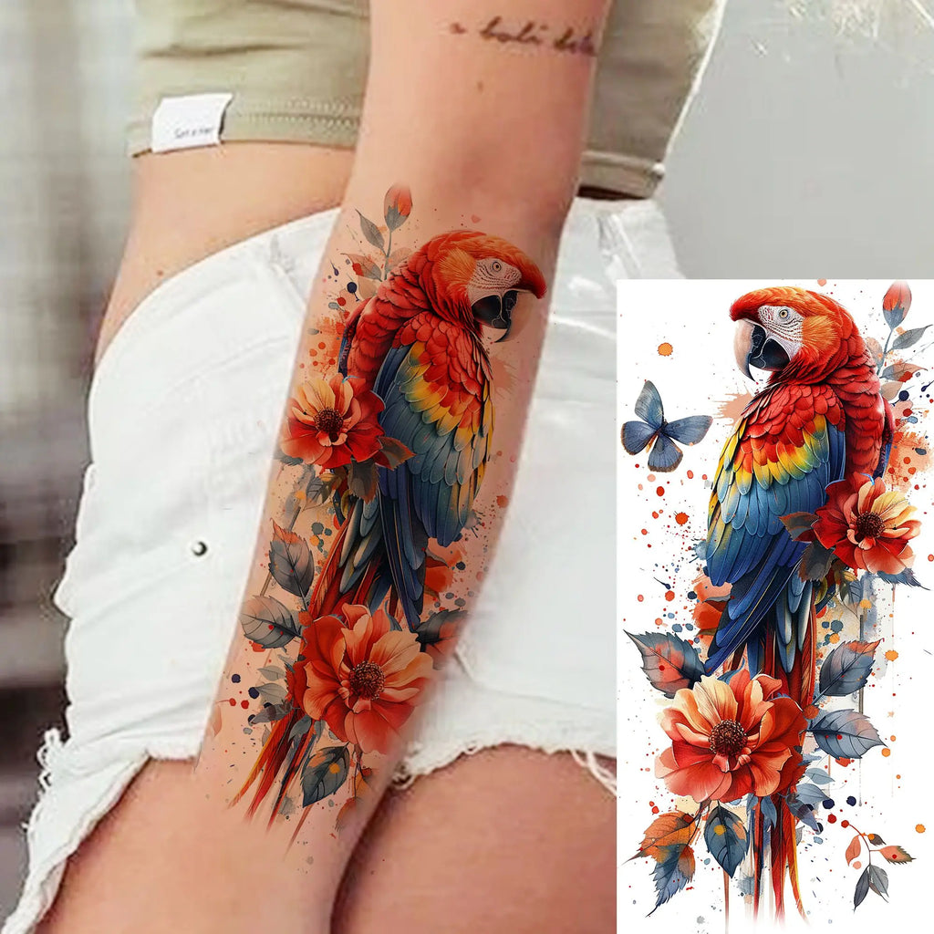 1 Sheet Unique Watercolr Lion Tiger Animals Temporary Tattoos Long Lasting Waterproof Fox Owl Fake Tattoo Sticker Body Art Tatoo