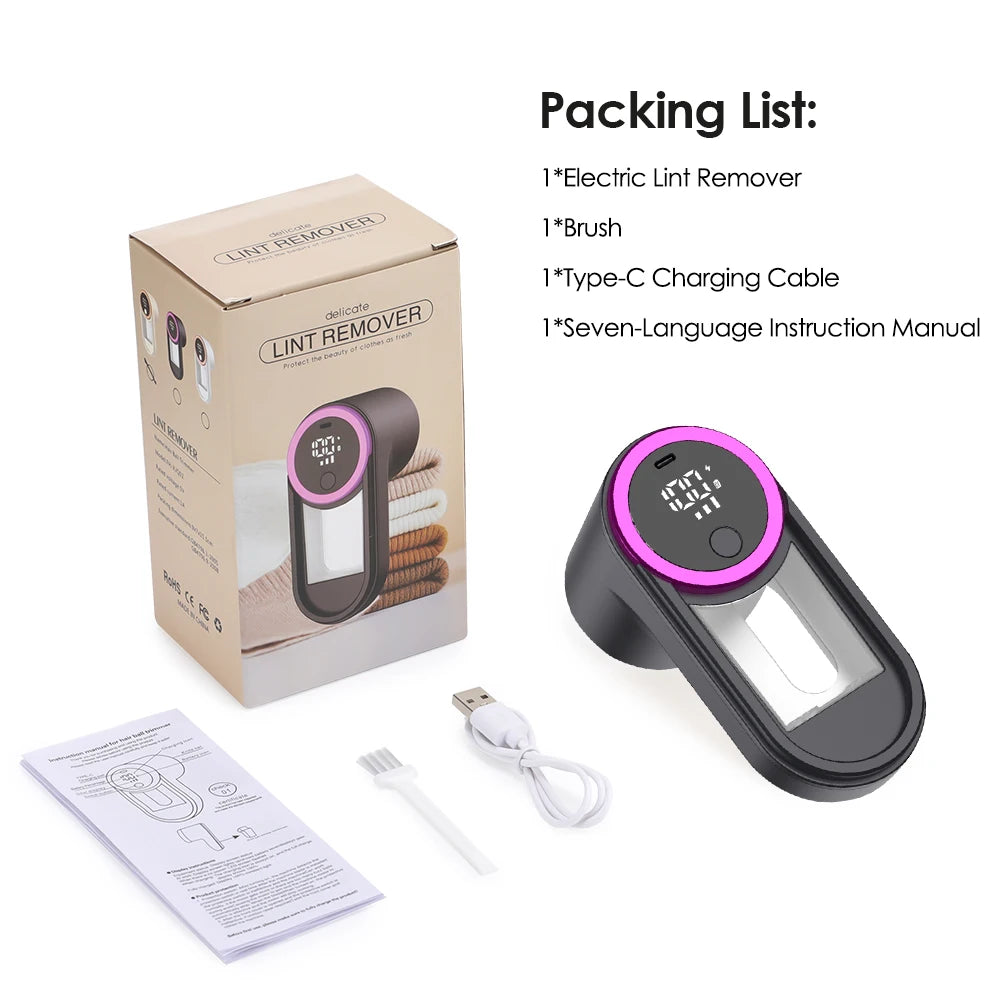   Lint Remover for Clothing 3 Speeds LED Digital Electric Pellet Fluff Remover  Rechargeable Fuzz Fabric Shaver Sweater Hair