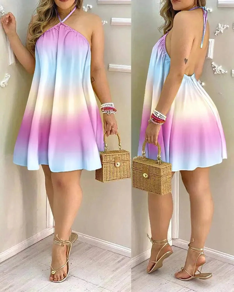 Floral Print Halter Neck Dress Boho Backless Halter Dress For Spring  Summer Women's Clothing Secondary image