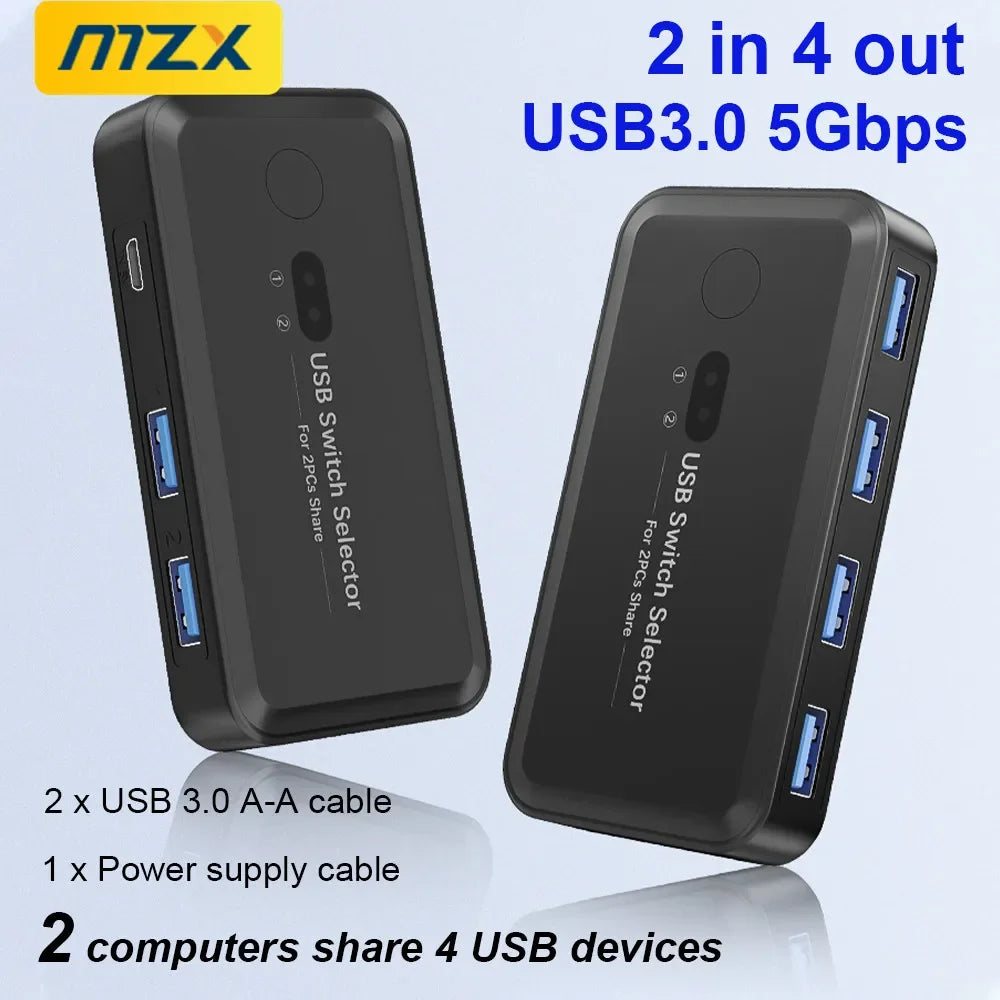 MZX USB 3.0 Switch KVM Switcher Selector Hub Docking Station Dock for 2 Laptop PC Share Keyboard Mouse USB Devices Printer SSD Secondary image