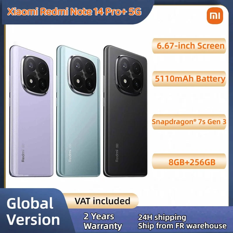NEW Global Version Xiaomi Redmi Note 14 Pro Plus 5G Smartphone Snapdragon® 7s Gen 3 NFC 6.67” AMOLED 120Hz 5110mAh 120W Fast Charging 200MP Image principale du produit