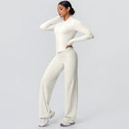 2pieces Quick Drying Sports Fitness Clothing Yoga Set Women Yoga Zipper Long Dleeves High Waisted Breathable Wide Leg Pants Set