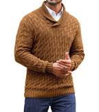 Men's Sweater Spring Shawl Collar Pullover Solid Color Sweater Casual Cable Knit Button-Up Pullover High Quality Tops US Size