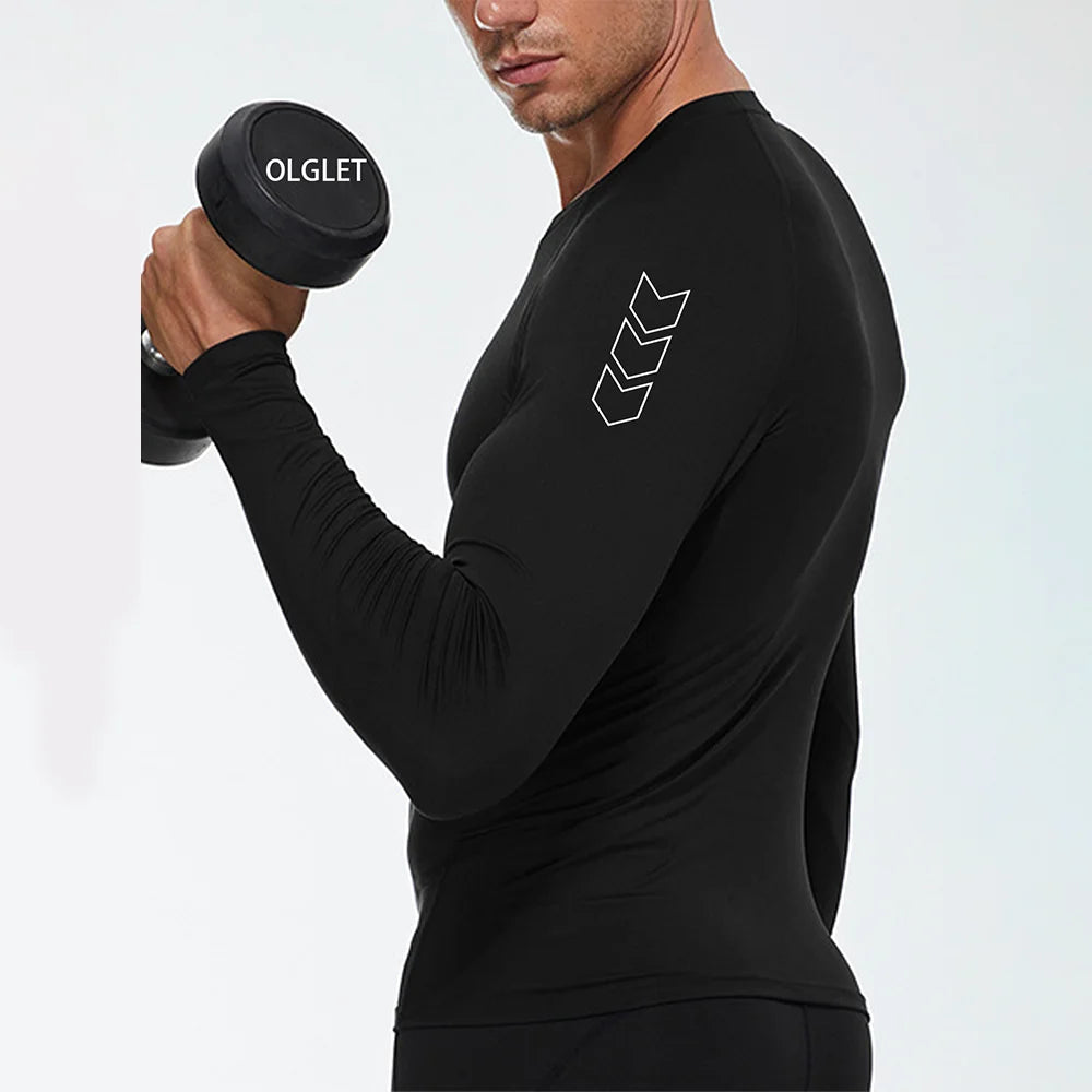 Men's Compression Long Sleeve Shirt Black Fitness T-shirt Male Running  Quick Drying Gym Top Sun Protection Sports Base Layer
