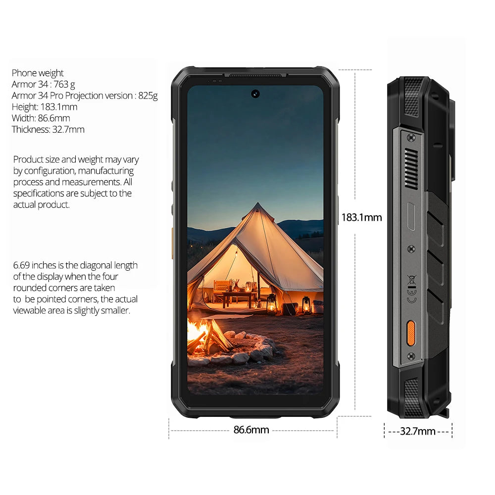 Ulefone Armor 34+ 25500mAh Rugged Phone 5G AI Smartphone Android 15 Up to 32GB+512GB 64MP Night Camera 6.95" 120Hz Display NFC