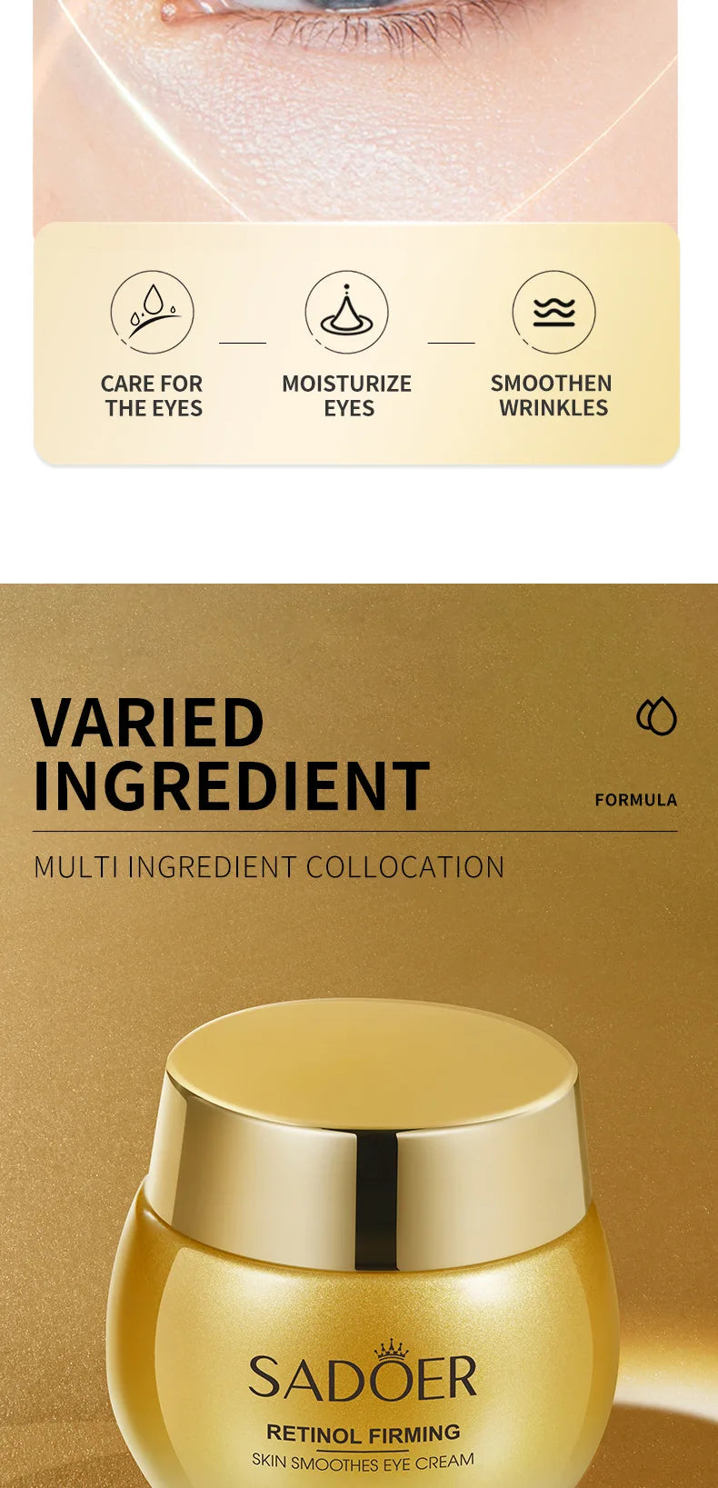 SADOER  Retinol Eye Cream Reduces Dark Circles and Wrinkles Moisturizes and Tightens The Eyes, Eye Cream Korean Eye Care Product